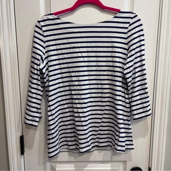 Lilly Pulitzer Waverly Top Bright Navy Blue Serene Stripe Medium Shirt - Picture 2 of 9